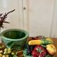 Vintage barbotine dish with fruit decorations