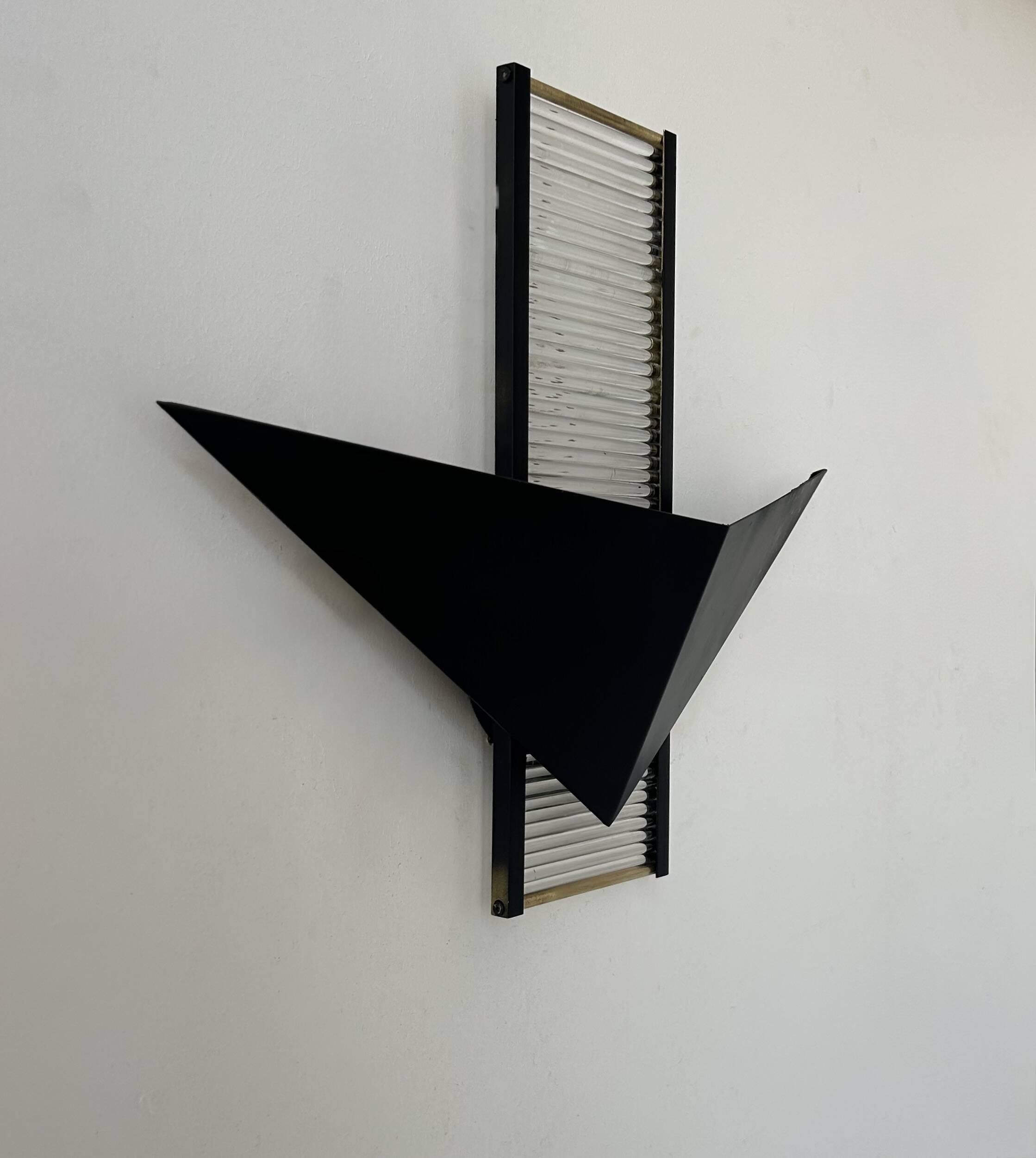 Vintage postmodernist wall lamp, metal and glass, France 1980