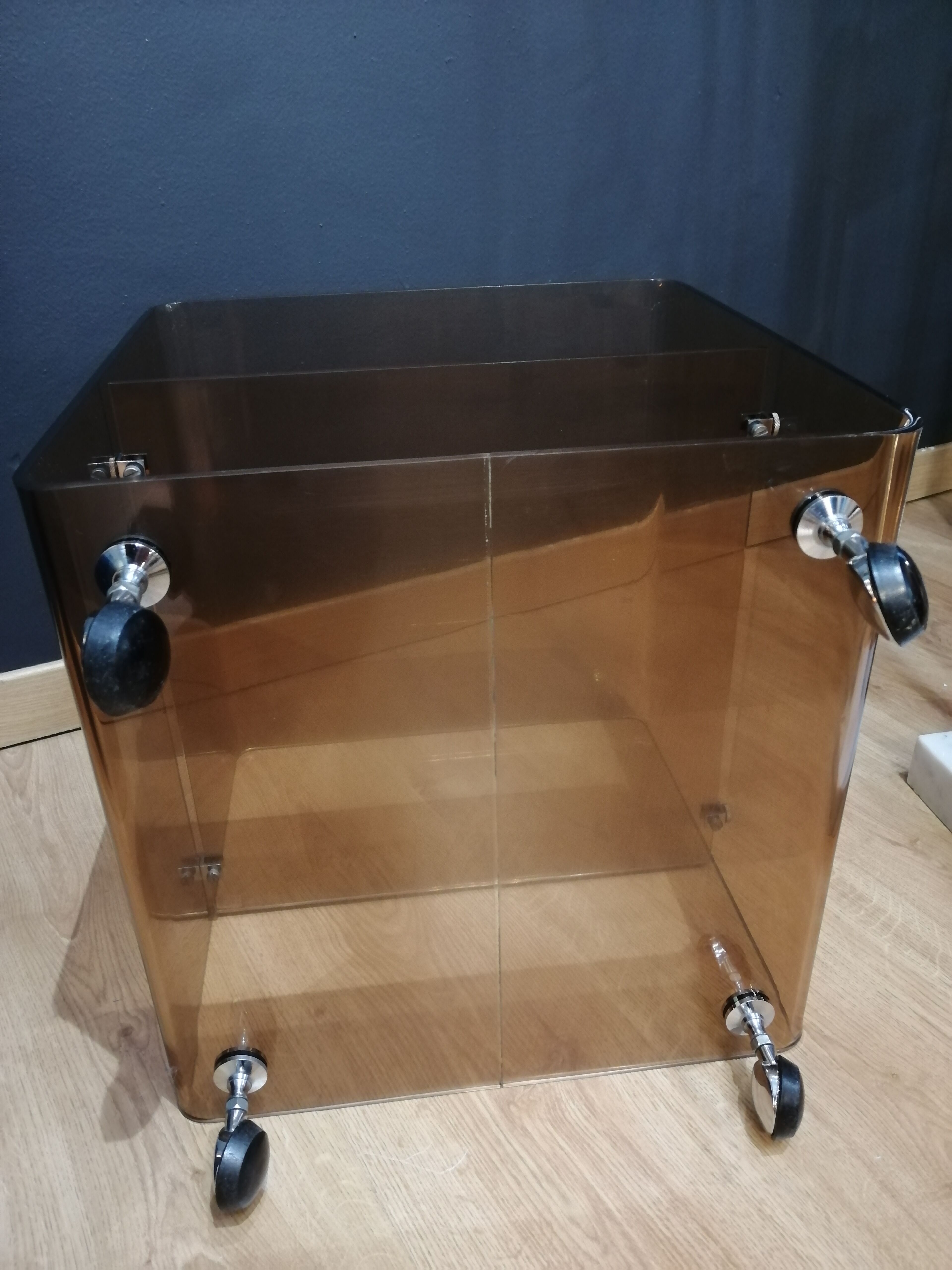 Vintage side table in smoked plexiglass by Michel Dumas for Roche Bobois