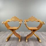 Pair of Renaissance-style folding armchairs, early 20th century