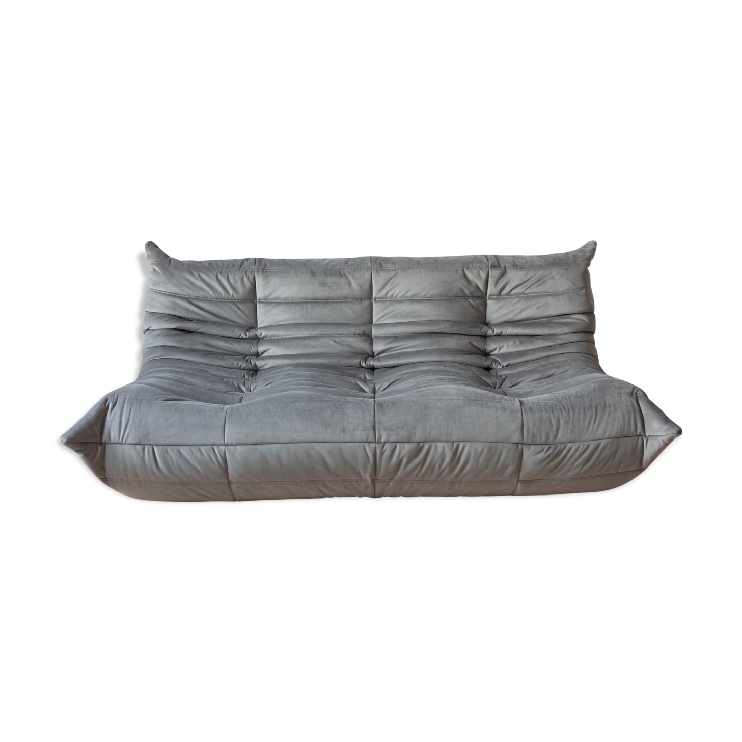 3 seater Togo grey velvet sofa designed by Michel Ducaroy 1973