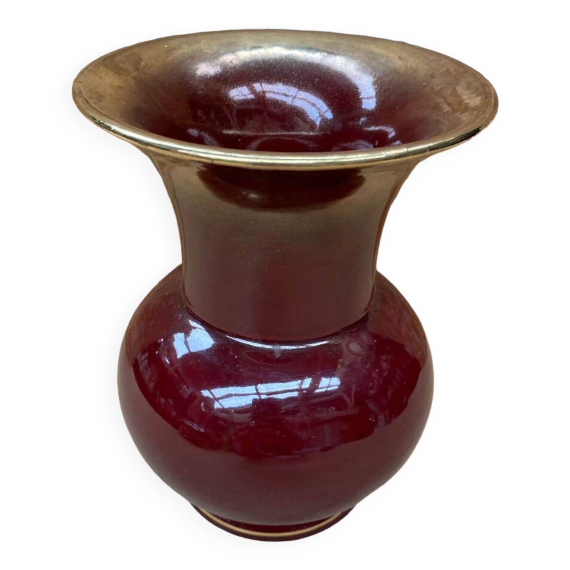 Antique bordeaux red & gold ceramic vase germany vintage