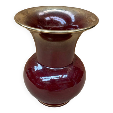 Antique bordeaux red & gold ceramic vase germany vintage