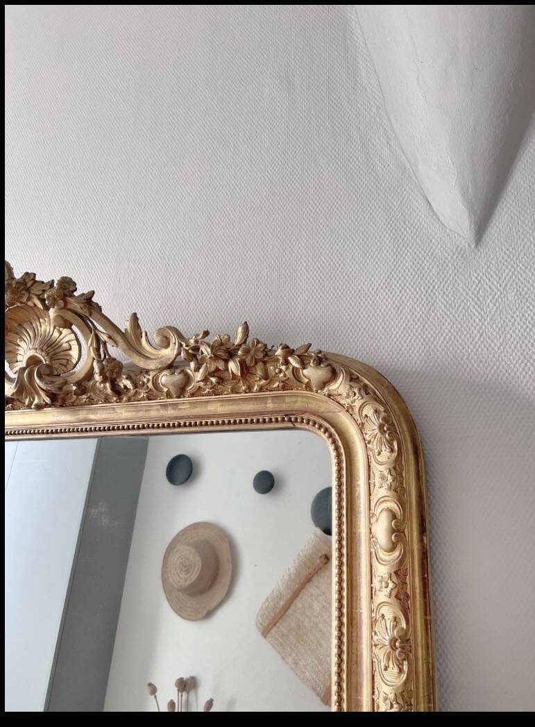 Large antique Louis-Philippe mirror gilded with gold leaf – 186 × 117 cm