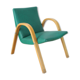 Hugh Steiner bow wood armchair for Baumann, green leatherette
