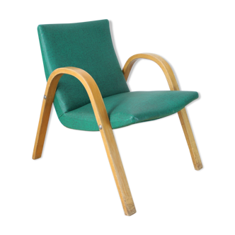 Hugh Steiner bow wood armchair for Baumann, green leatherette