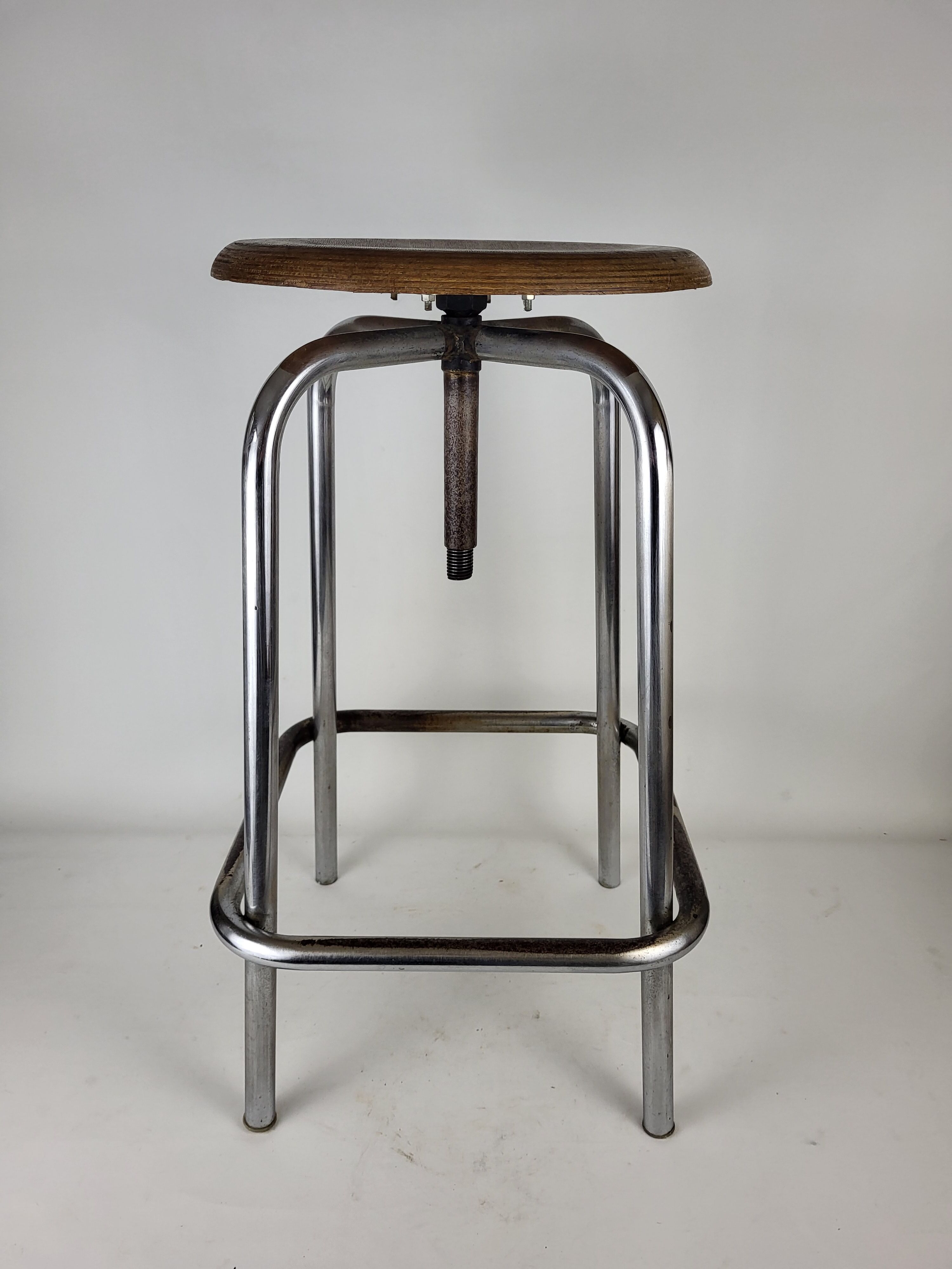Industrial metal and wood stool