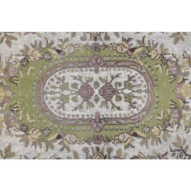 Vintage Turkish Oushak handmade wool cotton green area rug 108x225