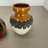 Set of 3 multi-color fat lava op art pottery vase made bay ceramics, germany
