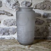Molded pressed glass vase with geometric decoration Verrerie Legras