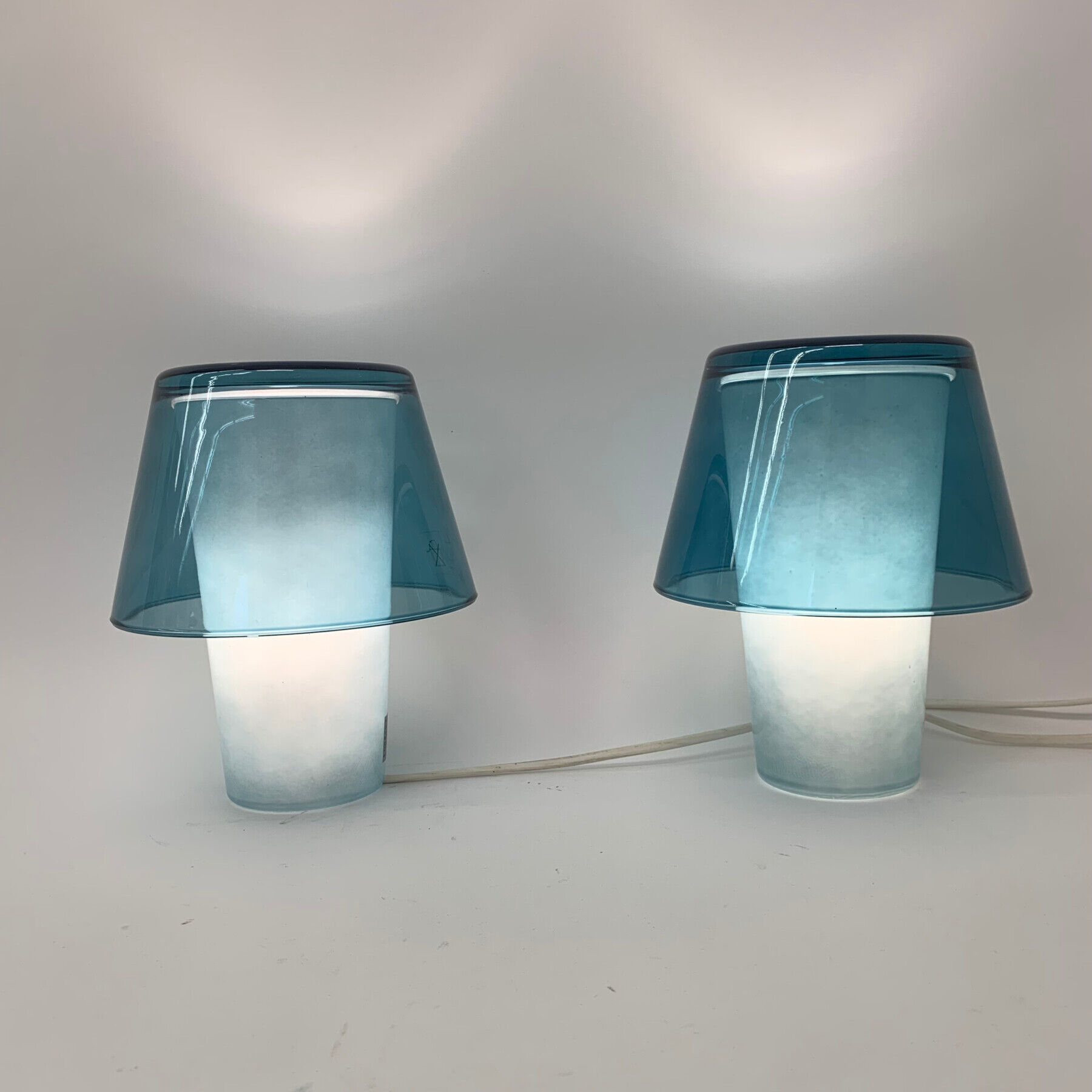 Set of 2 vintage table lamps Ikea Gavik mushroom blue glass