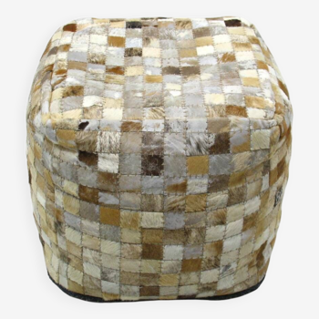 Large Leather Pouf Patchwork, 1980s