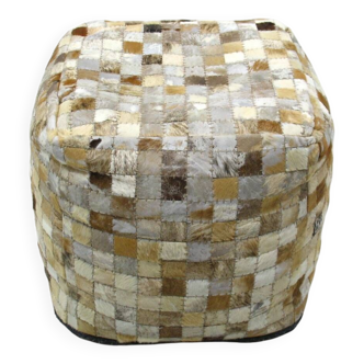 Large Leather Pouf Patchwork, 1980s