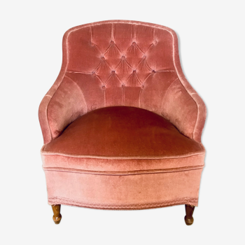 Fauteuil crapaud en velours rose