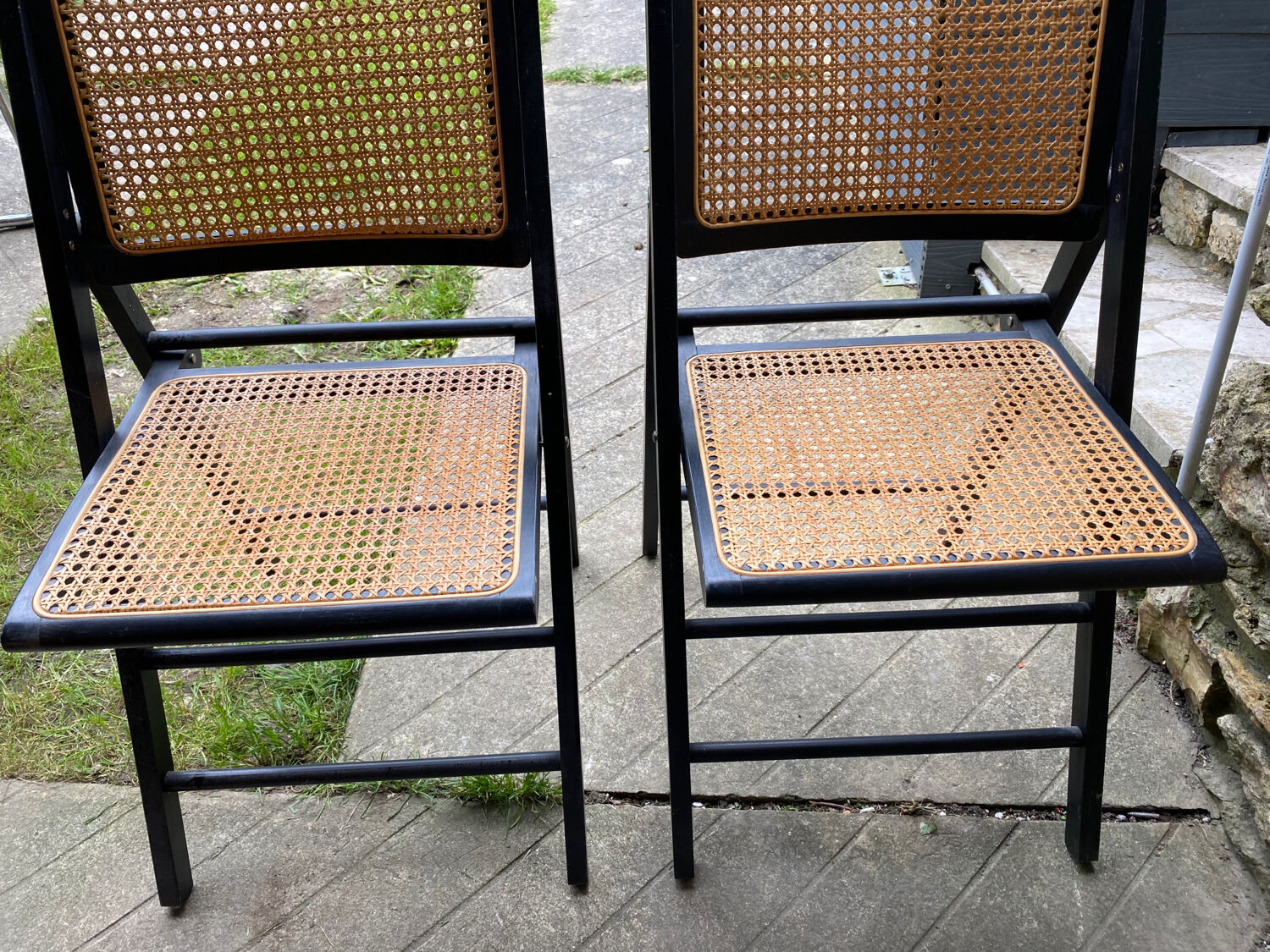 2 folding chairs in canning and wood