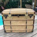 Exceptional curved leather/brass box with beautiful restored clasps.