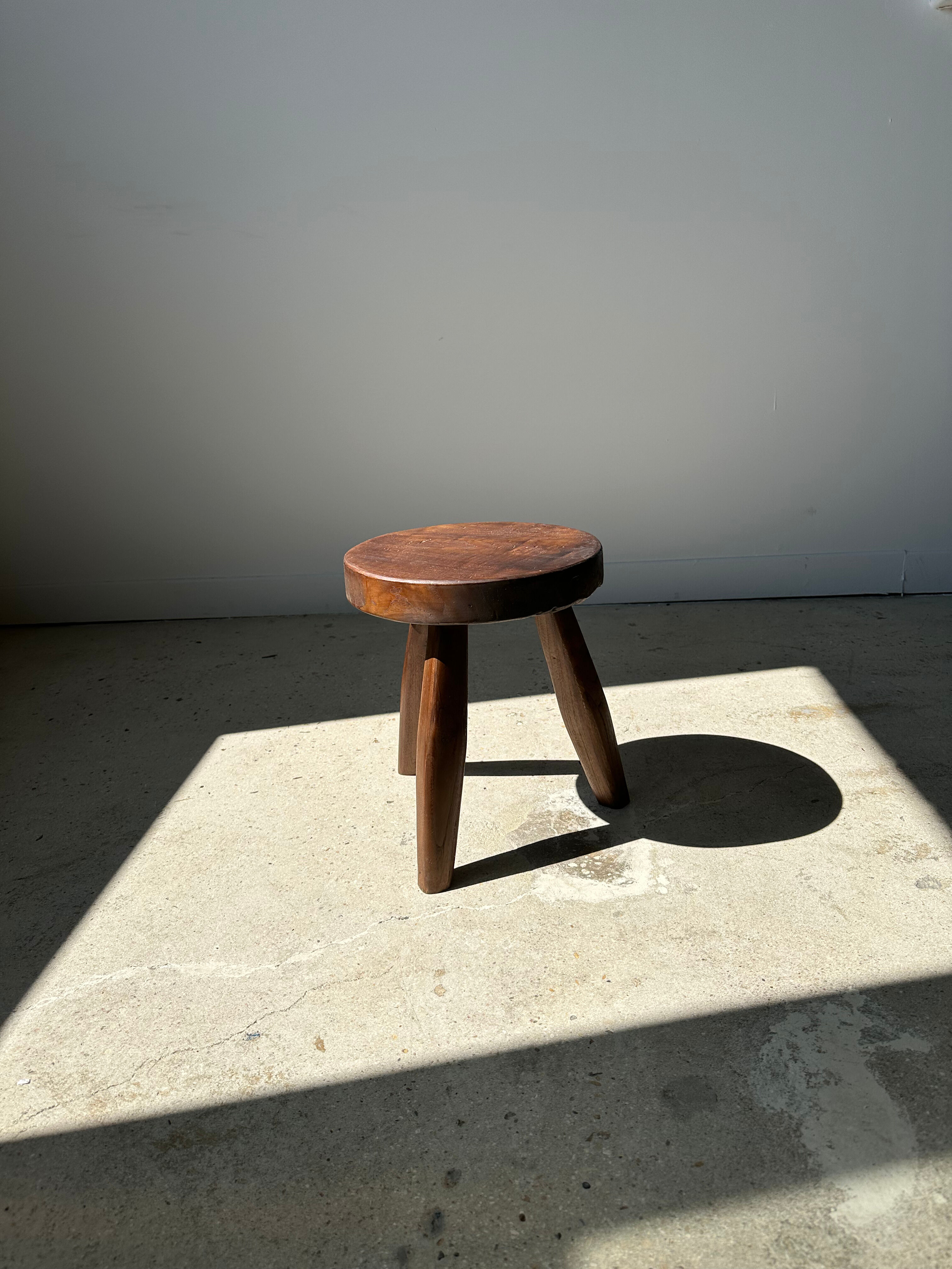 Brown solid wood stool flat circular seat