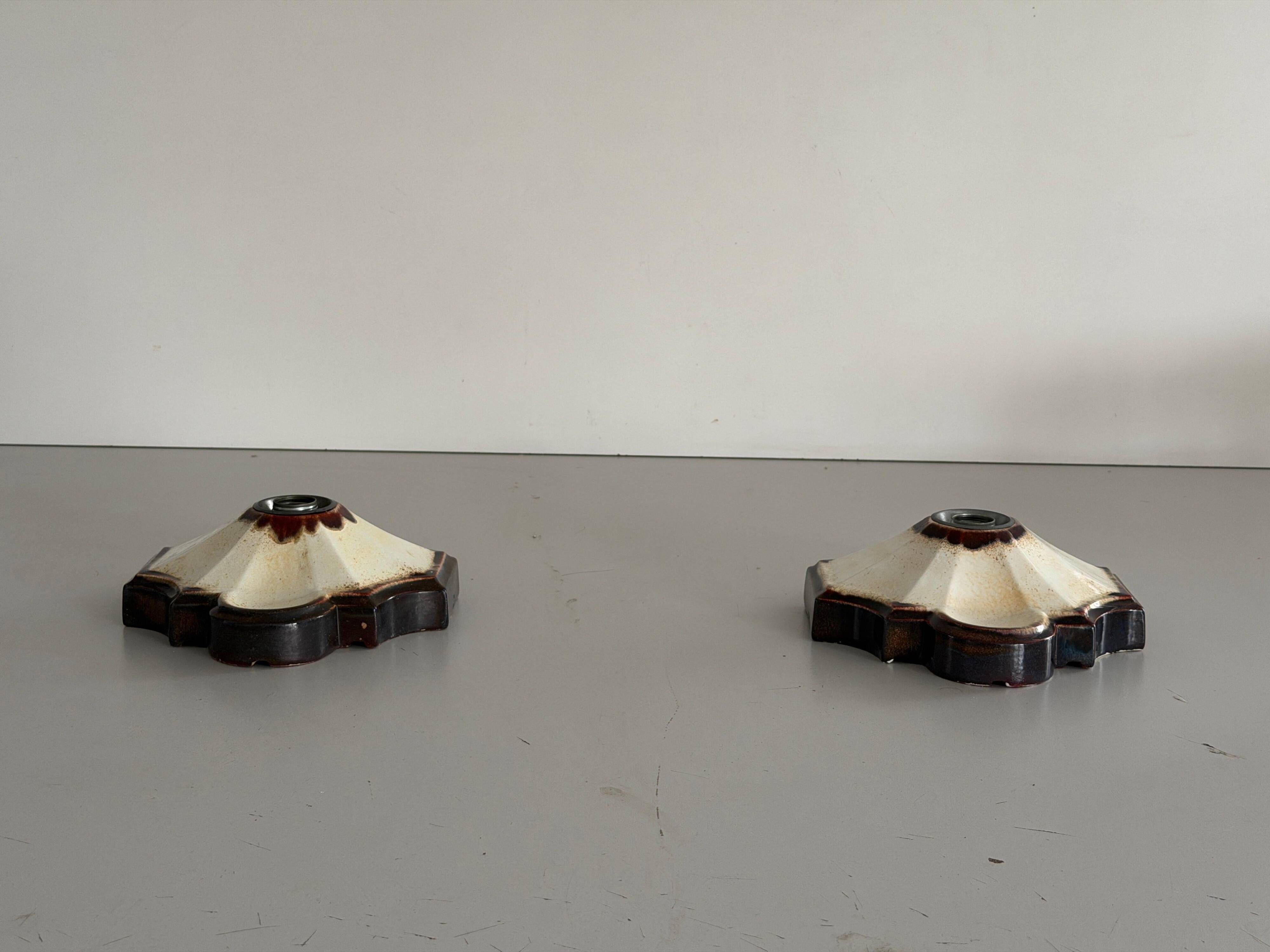 Pair of brown and cream ceramic wall lights by PAN Leuchten, 1970 Germany