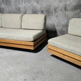 Sofa - daybed and armchair by Maison Regain 60/70 in vintage elm
