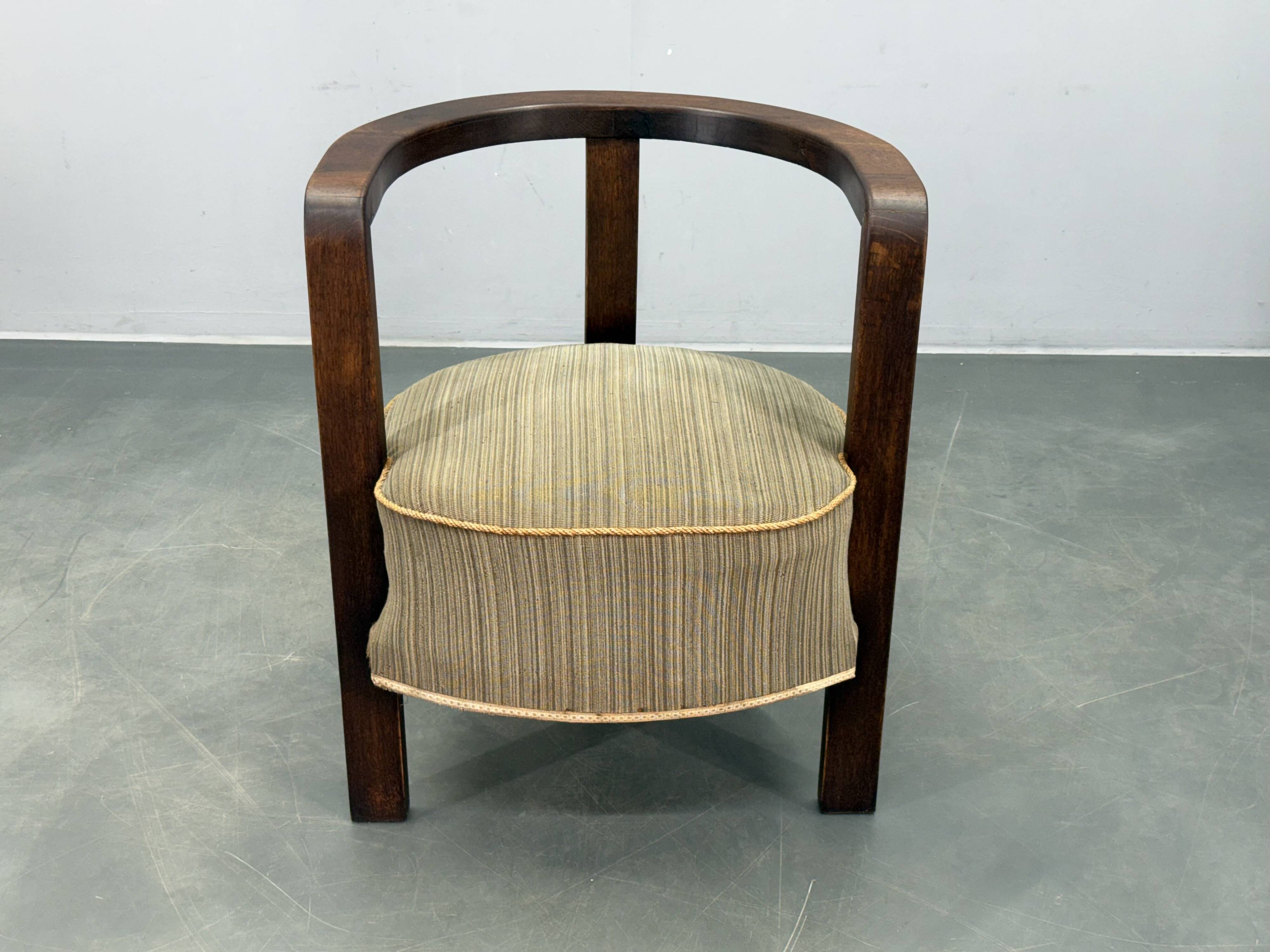 1930s Czech Art Deco Solid Oak Armchair
