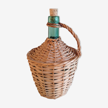 Green canister with wicker, vintage 60/70