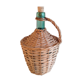 Green canister with wicker, vintage 60/70