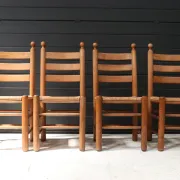 Set of four French ladderback chairs with rush seats – circa 1960