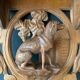 Black Forest carved wooden wall console, dog decor, folk art circa 1900