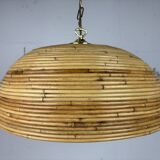 Midcentury Pencil Reed, Rattan, Bamboo and Brass Pendant Hanging Lamp, 1970