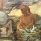 Painting "return from fishing", oil on panel, flory roland ca 1945