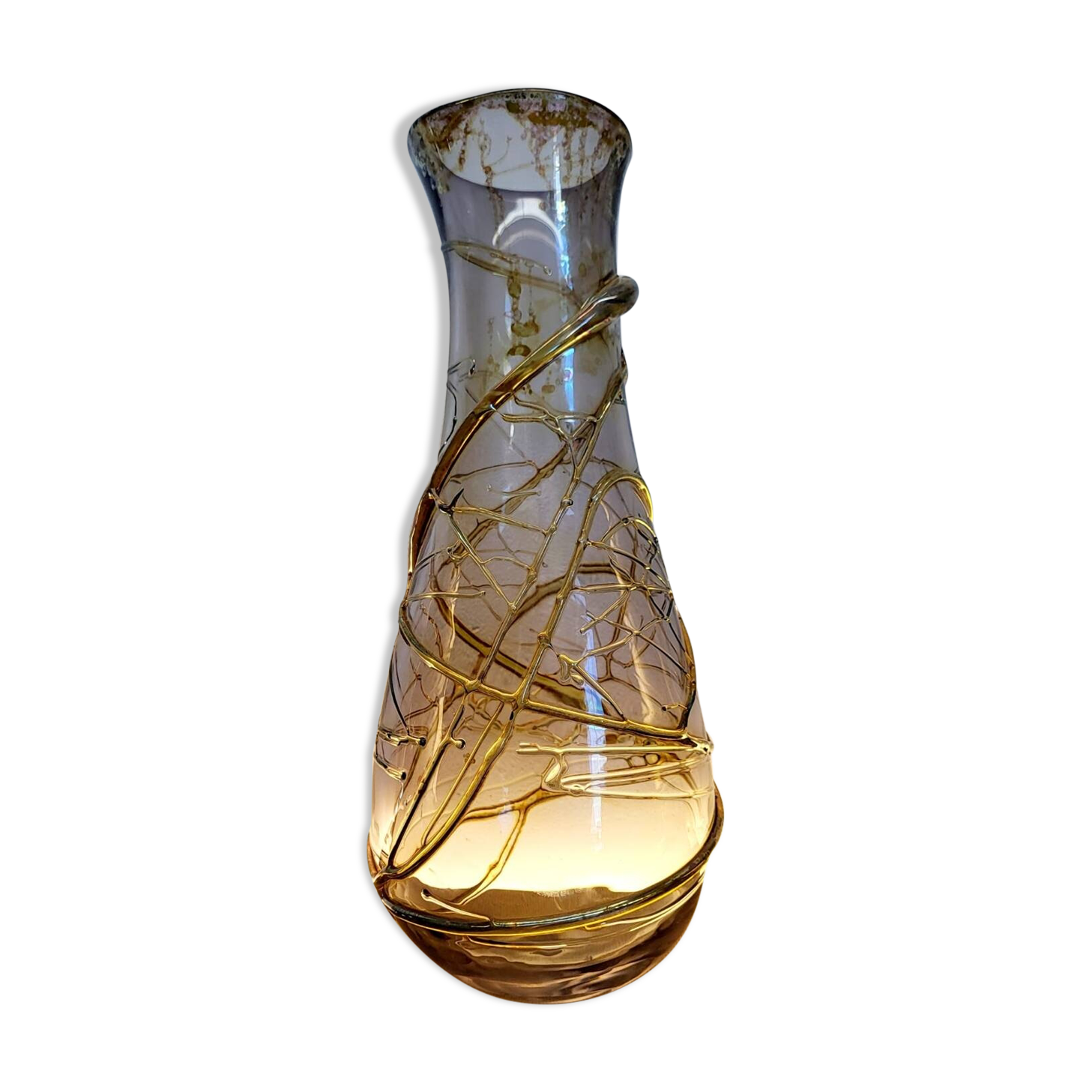 Val saint lambert Studio Cristal vaas, Alfred collard, reliëf decor, 1996