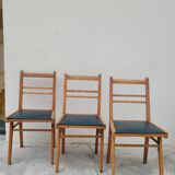 Series of 3 vintage chairs with compass legs - 1950s