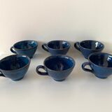 Set of 6 cups or cider bowls in glazed blue stoneware