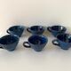 Set of 6 cups or cider bowls in glazed blue stoneware