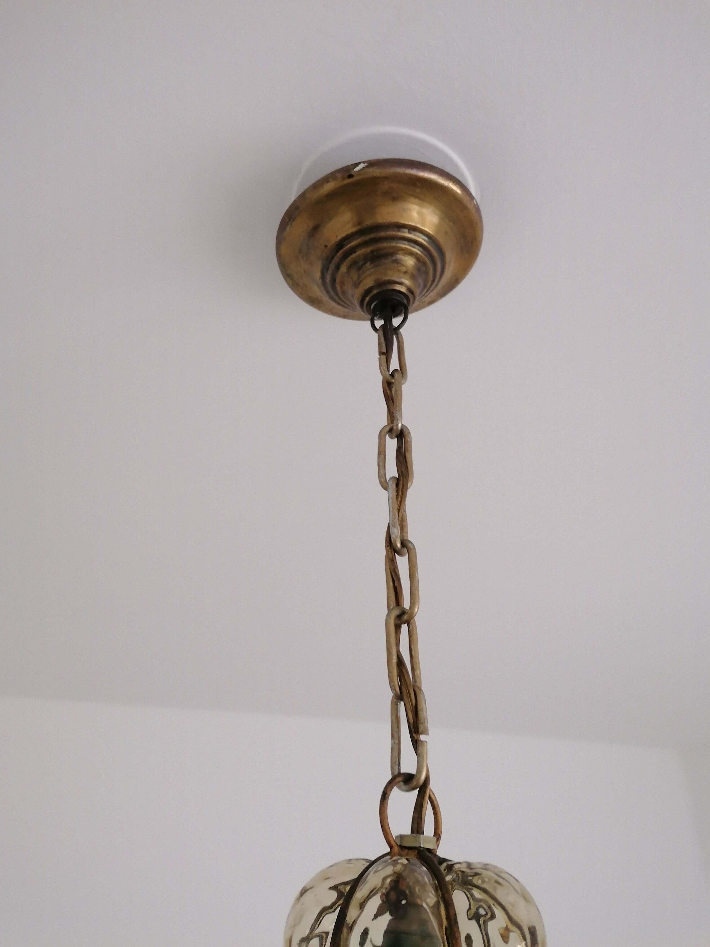 Venetian Lantern - Murano Glass blown in its metal cage CIRCA 1940