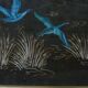 Table basse décor oiseaux bleus, années 60-70