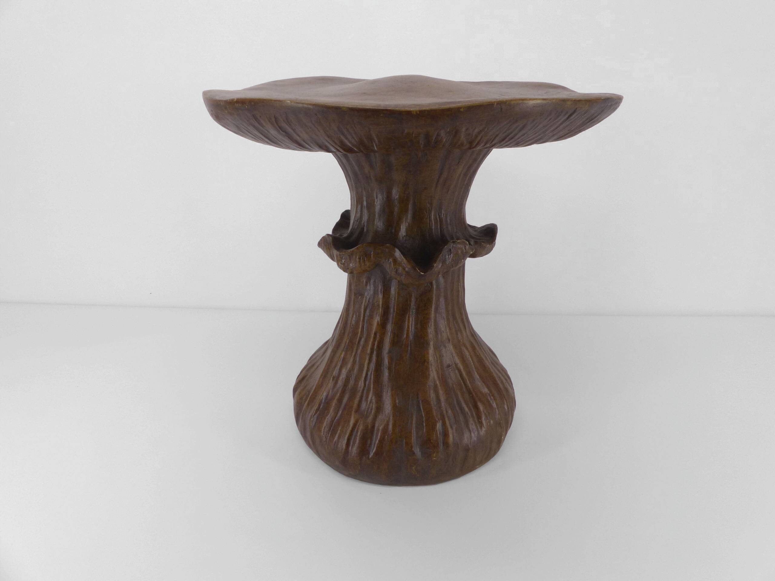 Vintage mushroom table in epoxy resin imitation wood