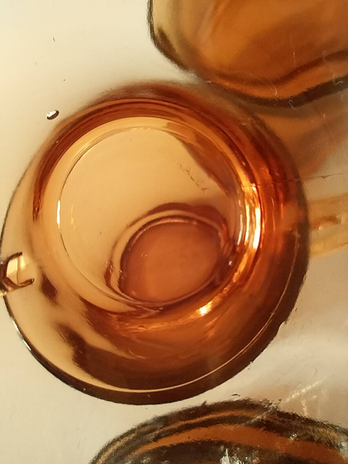 5 vintage amber Duralex cups and saucers
