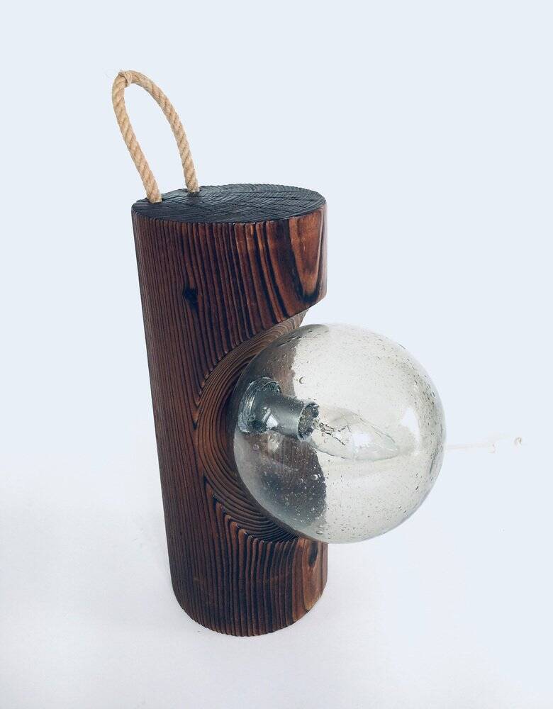 Brutalist wooden table or wall lamp attributed to Temde Leuchten, Switzerland, 1960s.