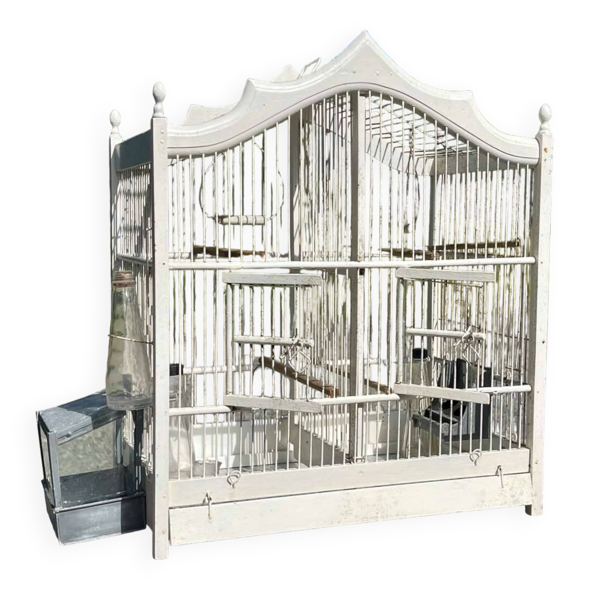 1950s wooden and metal birdcage with period accessories