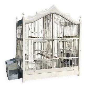 1950s wooden and metal birdcage with period accessories