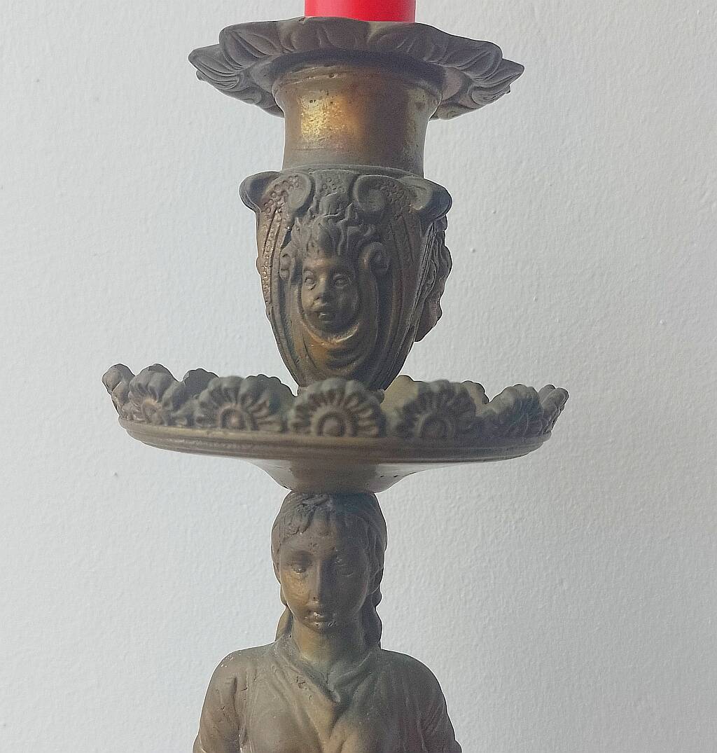 Antique Candlestick  Bronze Vienna Austria Caryatide Greek Ancient 46 cm