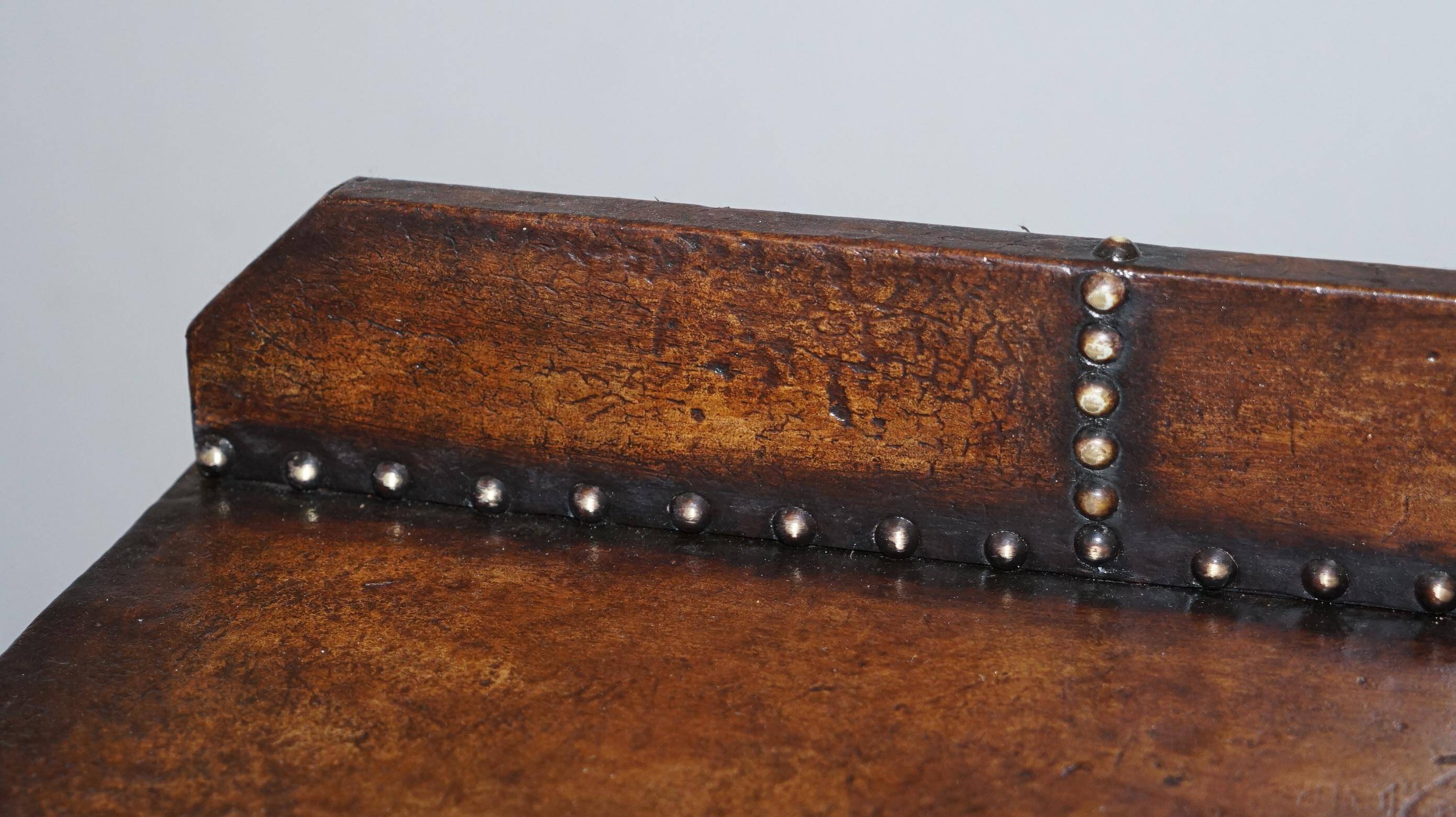 Antique Leather Studded Console Table in Gothic Pugin Style Restored