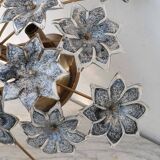 Large Murano Vintage Ceiling Light Black Flowers, 1970s
