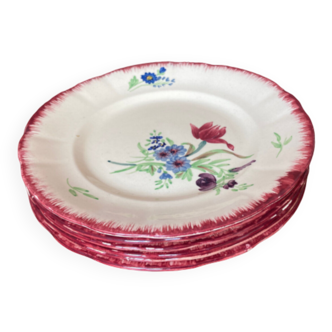 6 dessert plates decorated with field flowers