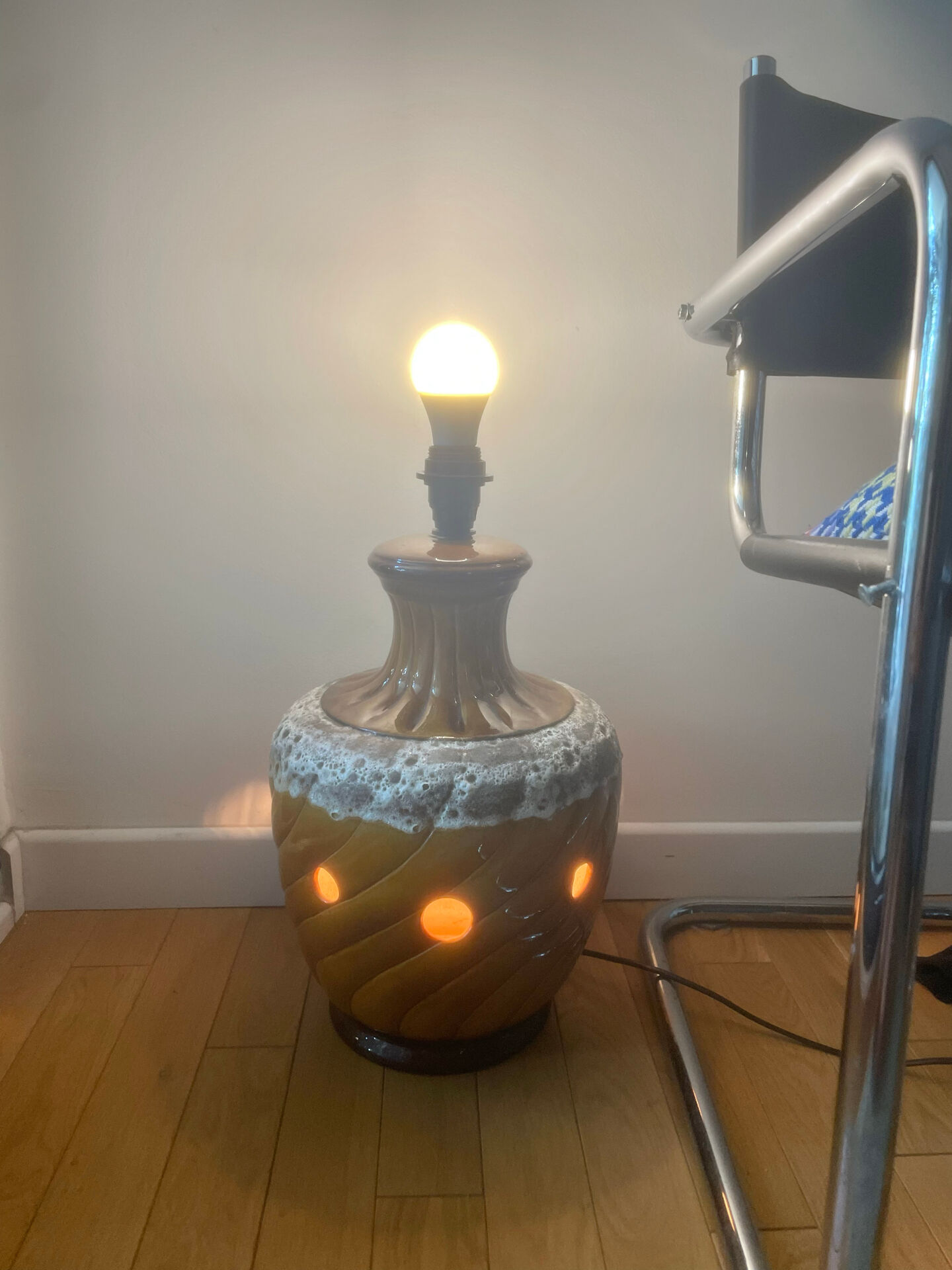 Mid-century perforated ceramic lamp