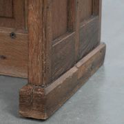 Antique oak church bench in Gothic style with beautiful wood carving