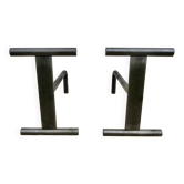 Pair of minimalist, modernist andirons, raw steel, France, 1960.