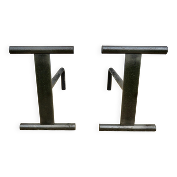 Paire de chenets minimalistes, modernistes, acier brut, France, 1960