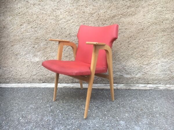 Fauteuil bridge vintage pied compas 1950